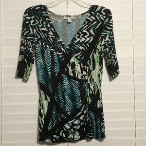 XS Dana Buchman Faux Wrap 3/4 Sleeve Top